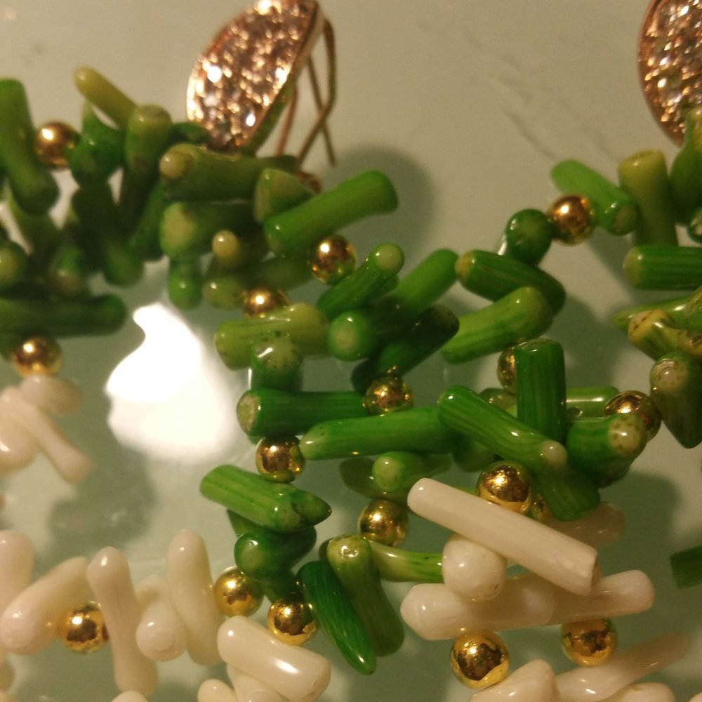 Natural Green Coral Branch Drop Earrings Handmade.